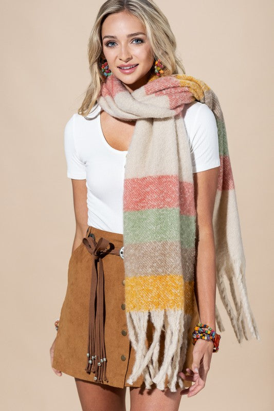Striped Brushed Fringe Scarf