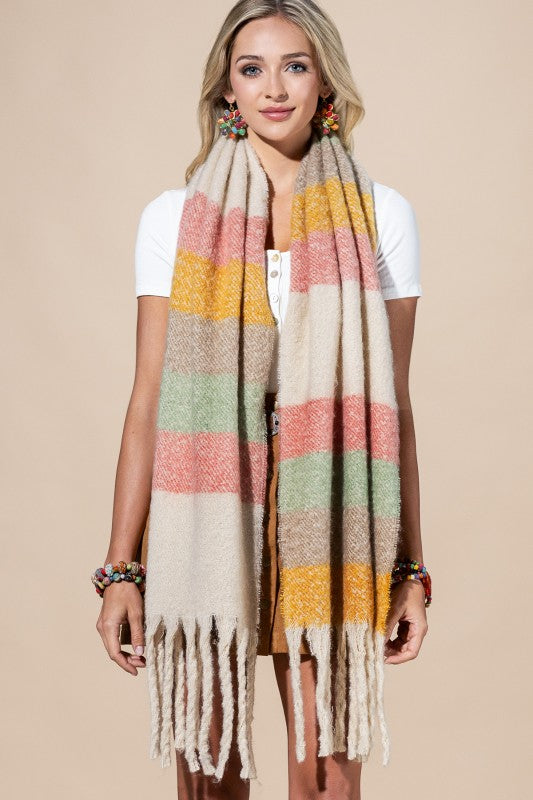Striped Brushed Fringe Scarf