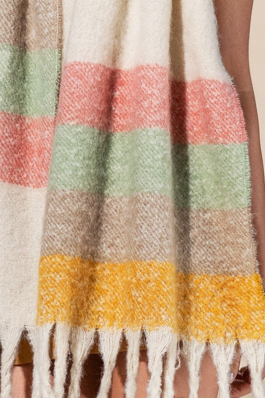 Striped Brushed Fringe Scarf