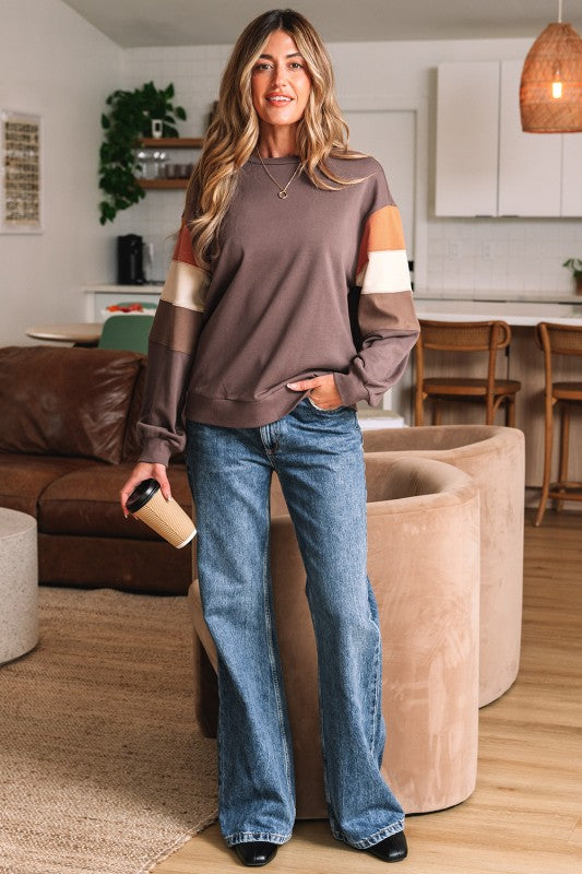 Mocha Arm Stripe Pullover