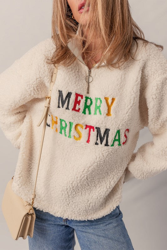 Merry Christmas Sherpa Pullover