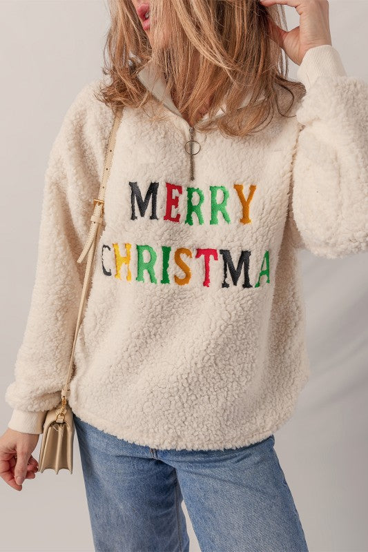 Merry Christmas Sherpa Pullover