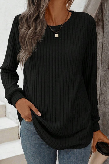 Ribbed Knit Rounded Hem Top
