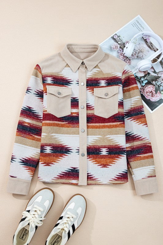 Western Print Raw Hem Shacket