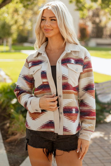 Western Print Raw Hem Shacket
