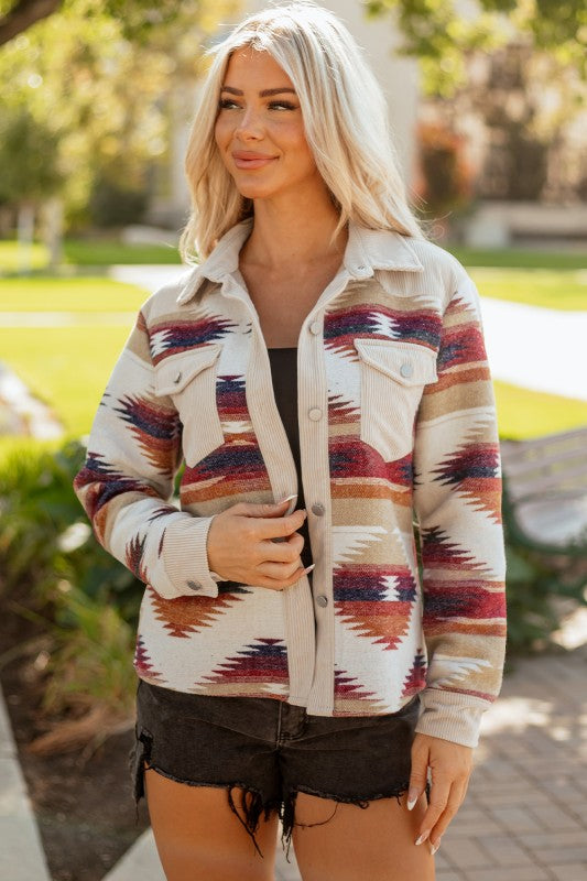 Western Print Raw Hem Shacket