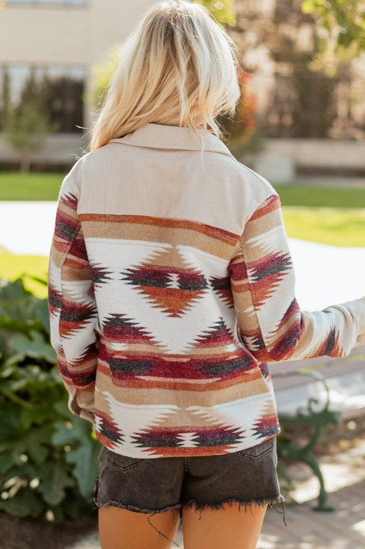 Western Print Raw Hem Shacket
