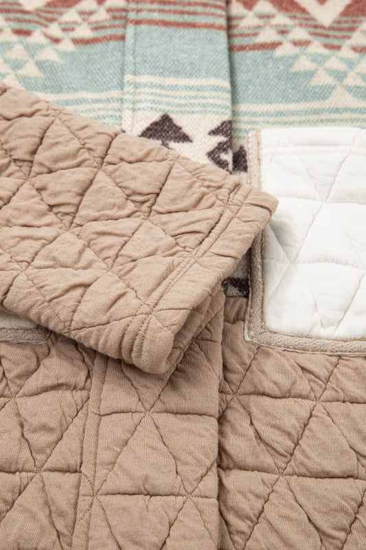 French Beige Geo Pattern Quilted Jacket
