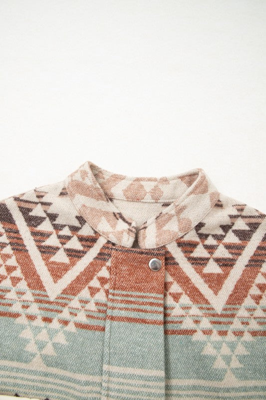 French Beige Geo Pattern Quilted Jacket