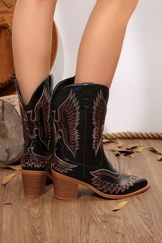 Eagle Embroidered Faux Leather Boot