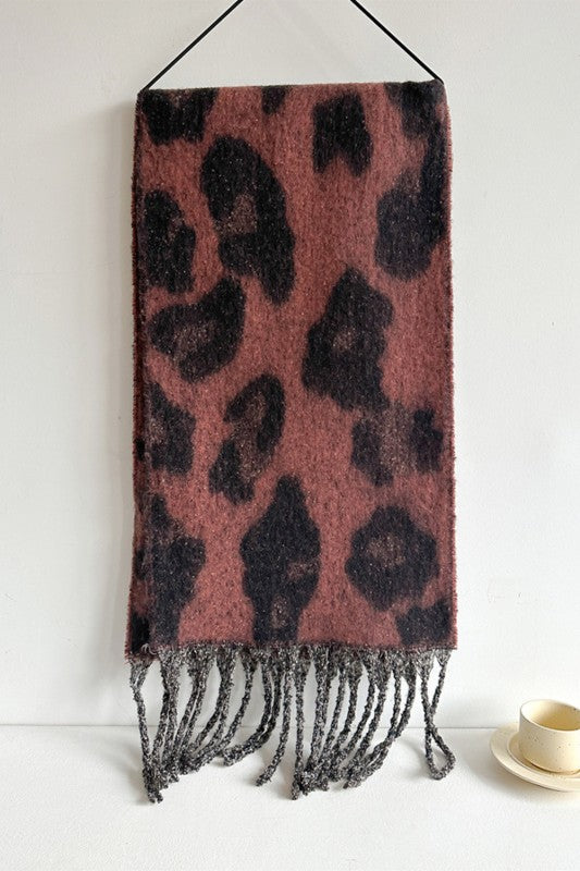 Fleece Leopard Tassel Scarf