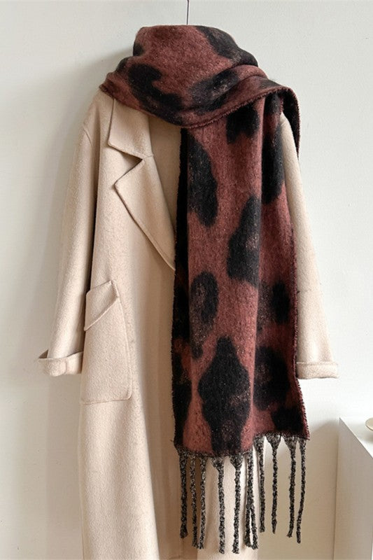 Fleece Leopard Tassel Scarf