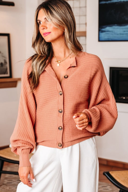 Knit Apricot Button Dolman Cardigan