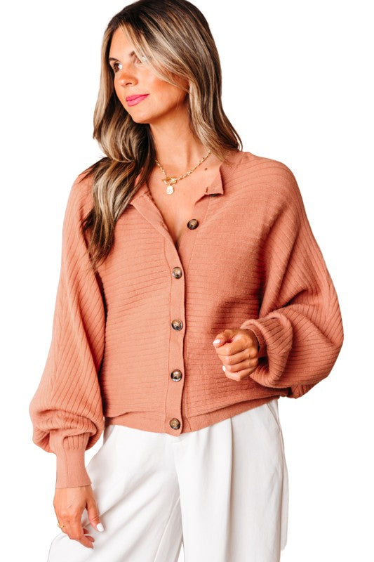 Knit Apricot Button Dolman Cardigan