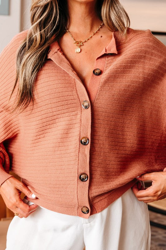 Knit Apricot Button Dolman Cardigan