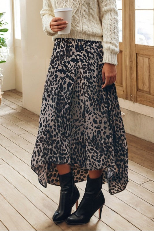Leopard Print Flowy Midi Skirt