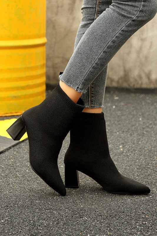 Ribbed Knit Chunky Heel Boot