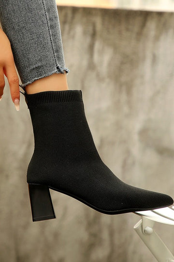 Ribbed Knit Chunky Heel Boot