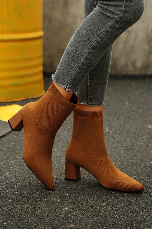 Ribbed Knit Chunky Heel Boot