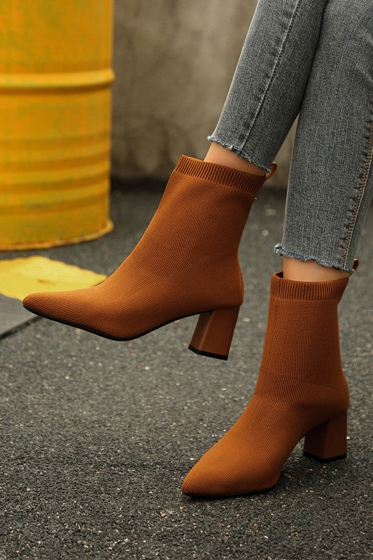 Ribbed Knit Chunky Heel Boot