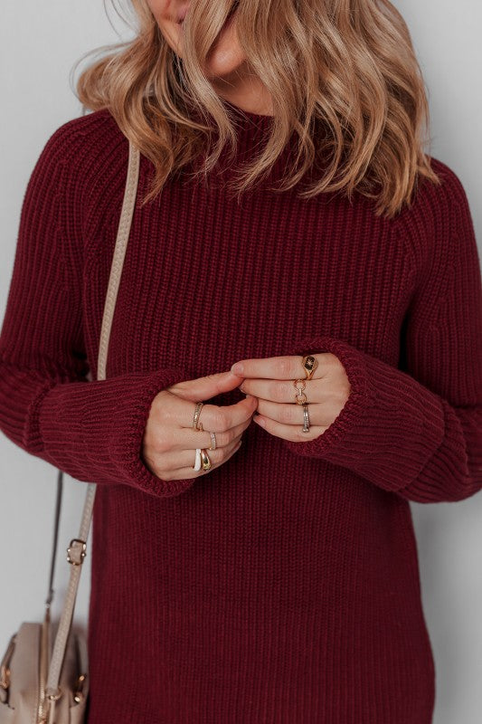 Burgundy Ribbed Knit Sweater Dress