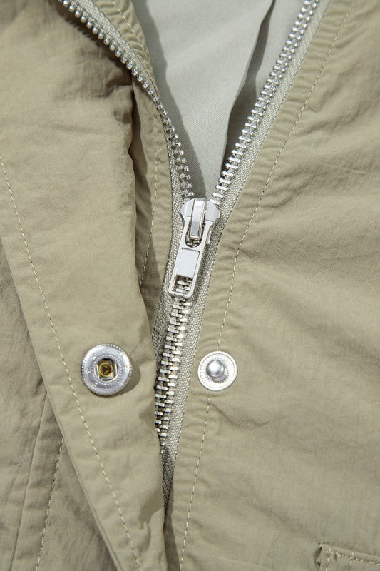 Olive Green Cropped Utility Jacket