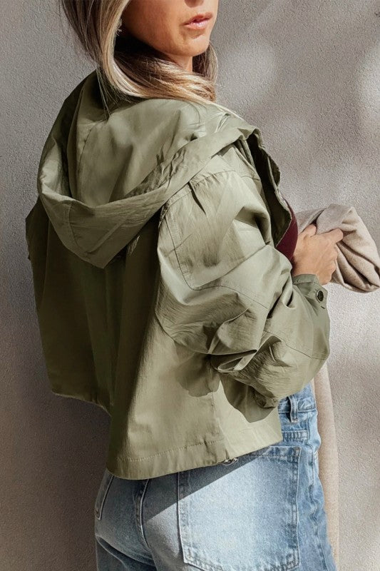 Olive Green Cropped Utility Jacket
