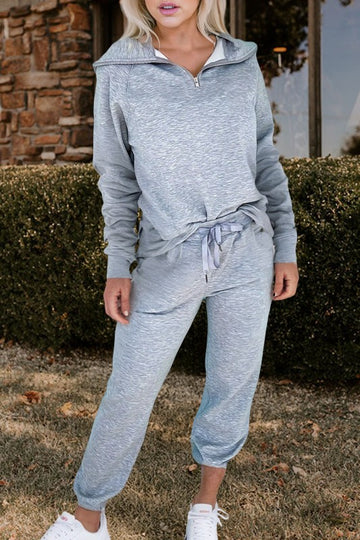 Zip Collar Drawstring Pants Set
