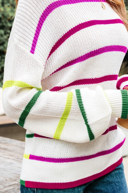 Colorful Drop Shoulder Stripe Sweater