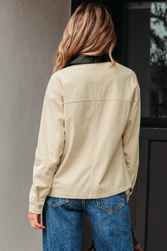Contrast Faux  Black Collar & Cream Jacket