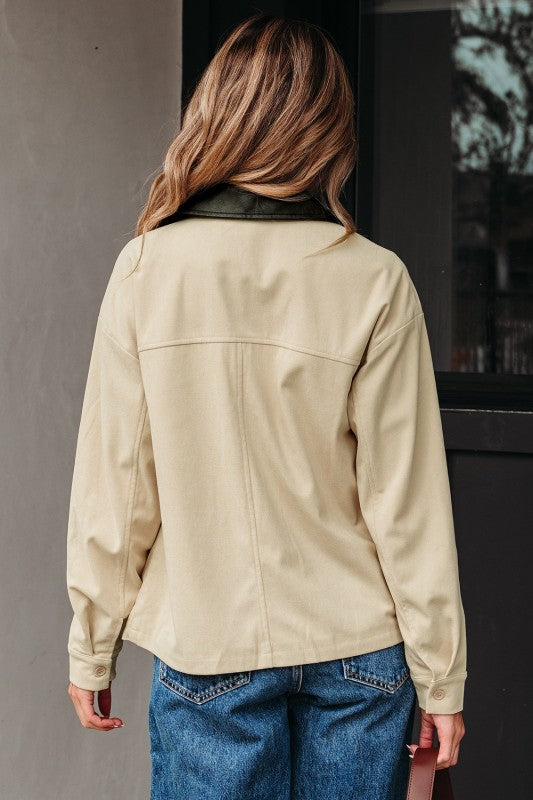 Contrast Faux  Black Collar & Cream Jacket