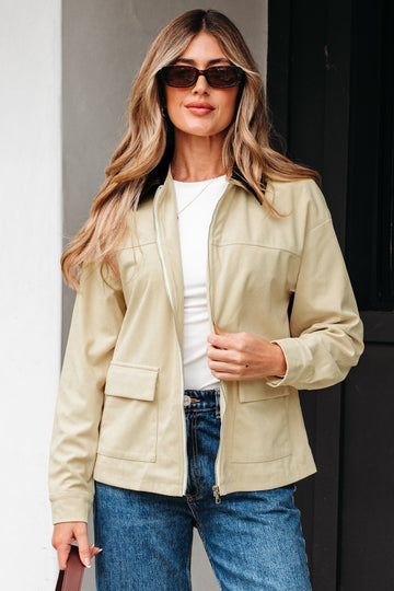 Contrast Faux  Black Collar & Cream Jacket