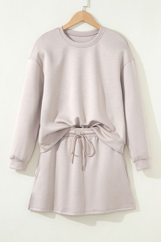 Neutral Knit Skirt Drawstring Set