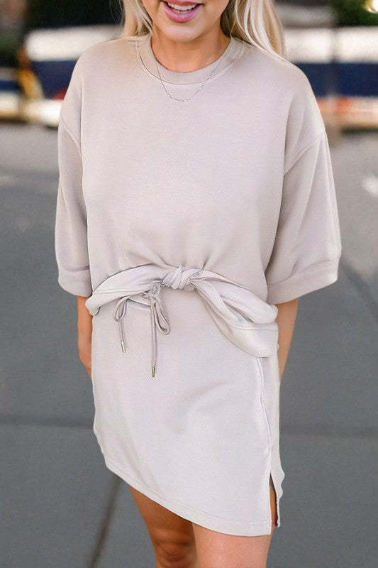 Neutral Knit Skirt Drawstring Set