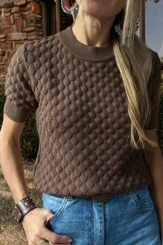 Textured Knit Short Sleeve Sweater Top