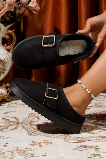 Suede Buckle Clog Slippers