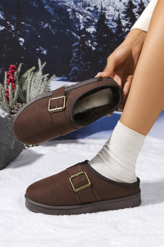 Suede Buckle Clog Slippers