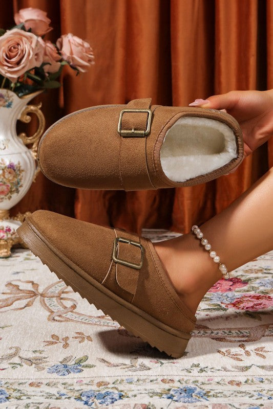 Suede Buckle Clog Slippers