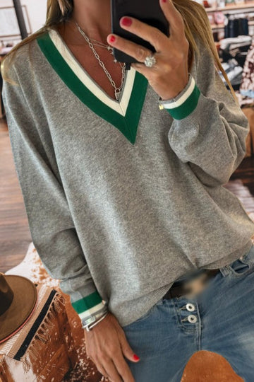 Contrast V Neck Pullover Sweater