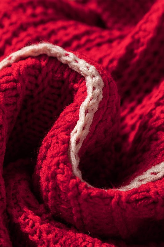 Contrast Red Knit Hoodie Sweater