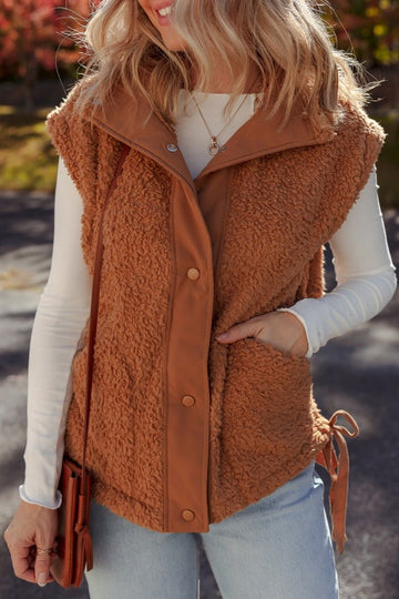 Cinnamon Faux Fur Snap Pocket Vest