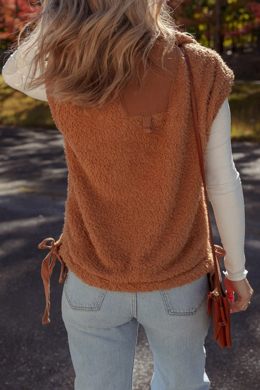 Cinnamon Faux Fur Snap Pocket Vest
