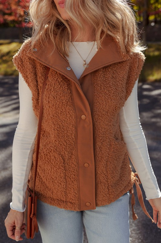 Cinnamon Faux Fur Snap Pocket Vest