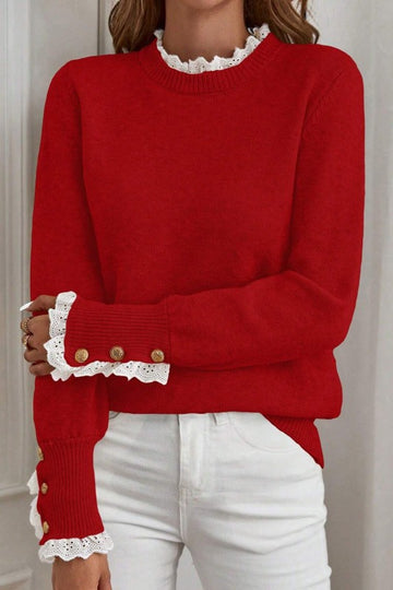 Lace Trim &  Button Detail Sweater