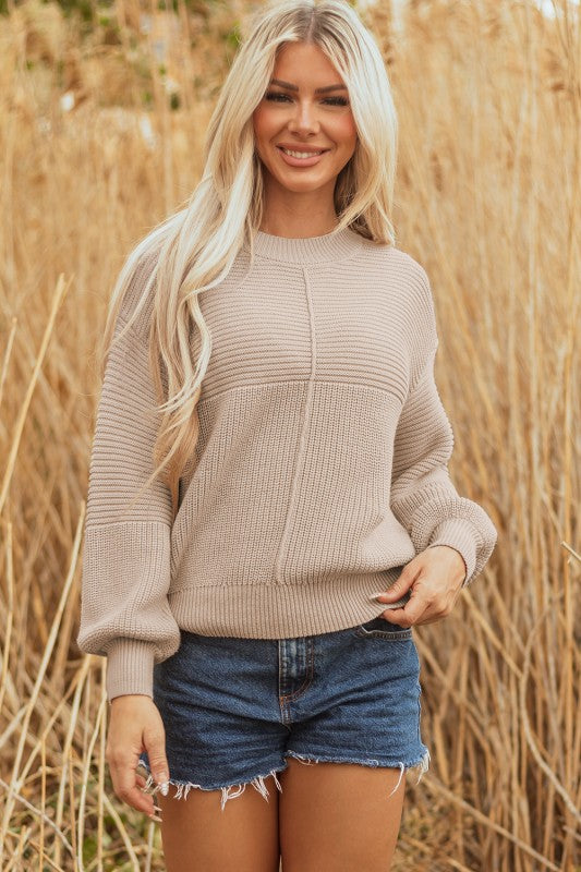 Textured Knit Puff Sleeve Sweater - 2