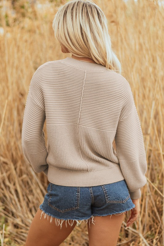 Textured Knit Puff Sleeve Sweater - 2