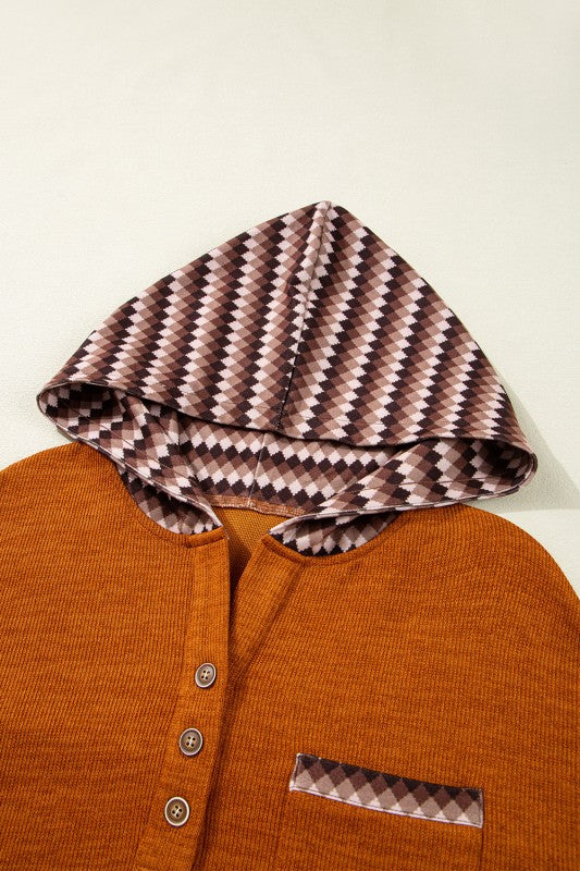 Contrast Patchwork Hoodie Henley Top