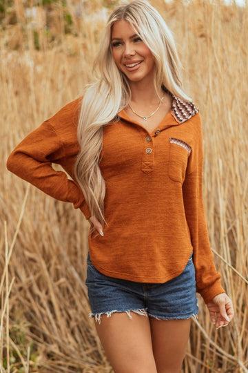 Contrast Patchwork Hoodie Henley Top