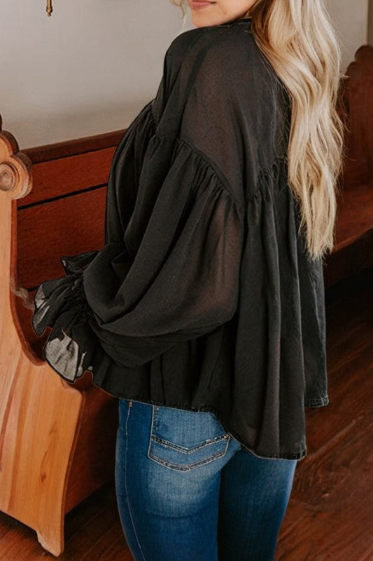 Ruffle Pleated Chiffon Blouse
