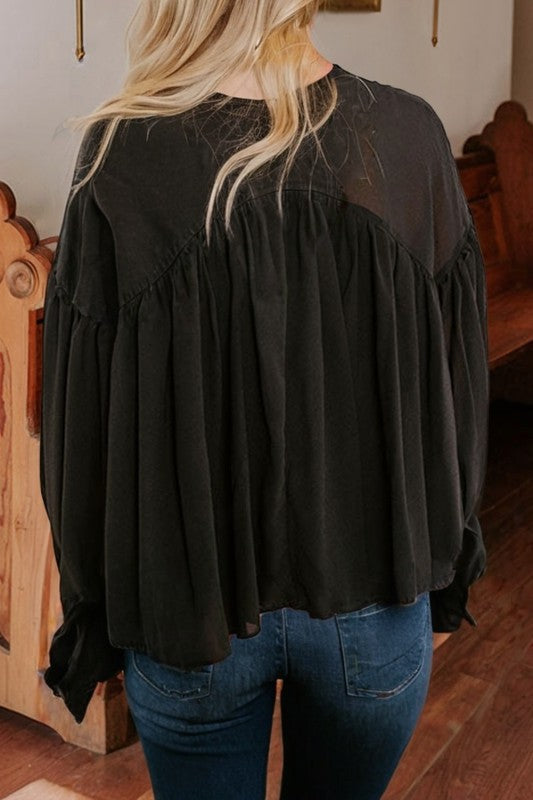 Ruffle Pleated Chiffon Blouse